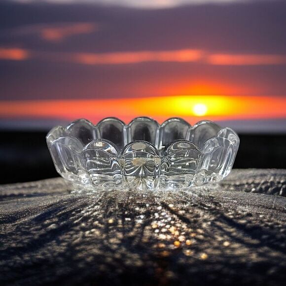 Open Glass Salt Cellar Oval Starburst Antique Clear Oblong Victorian Art Deco. - Picture 1 of 16